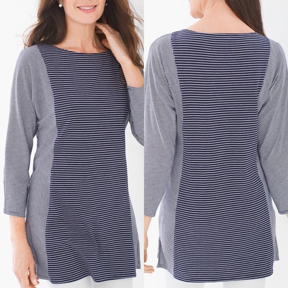 Zenergy By Chico’s Lucy Stripe Mix Tunic Top Sz M